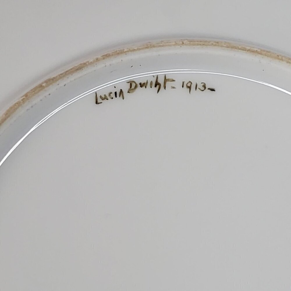 Antique Lucin Dwiht 1913 Porcelain Dinner Plate With Violet Floral & Gold Trim - Picture 3 of 11